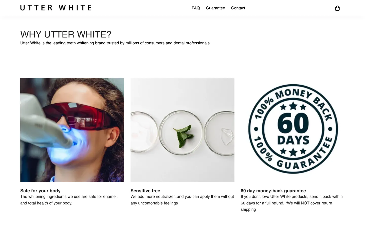 パソコン表示：UTTER WHITE が選ばれる理由（WHY UTTER WHITE?）